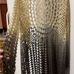 Les Soeurs Elegant Brown Ombre Boho Crocheted Cardigan Sweater size Medium